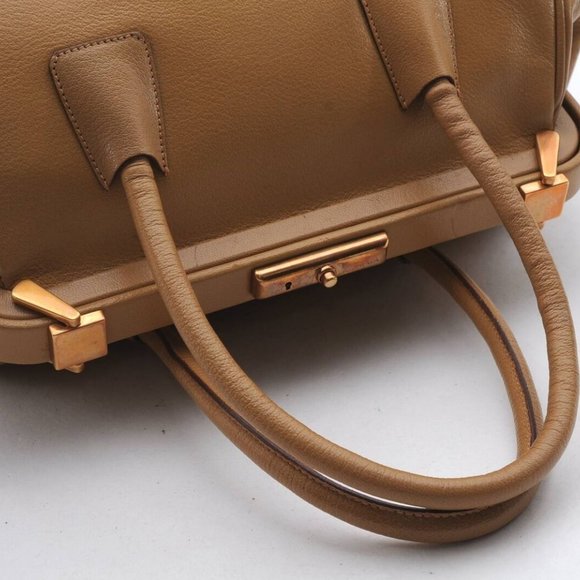 Auth PRADA Madras Cerniera Leather Doctors Hand Bag B11246 Yellow Brown - Picture 5 of 12